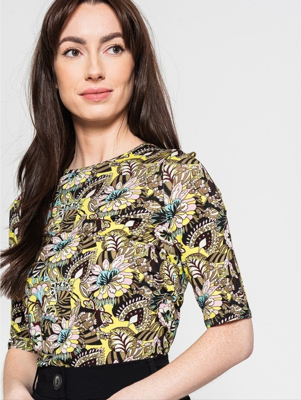 TED BAKER Yellow Adria Floral Paisley Print Bohemian Retro Comfy Stretch Top